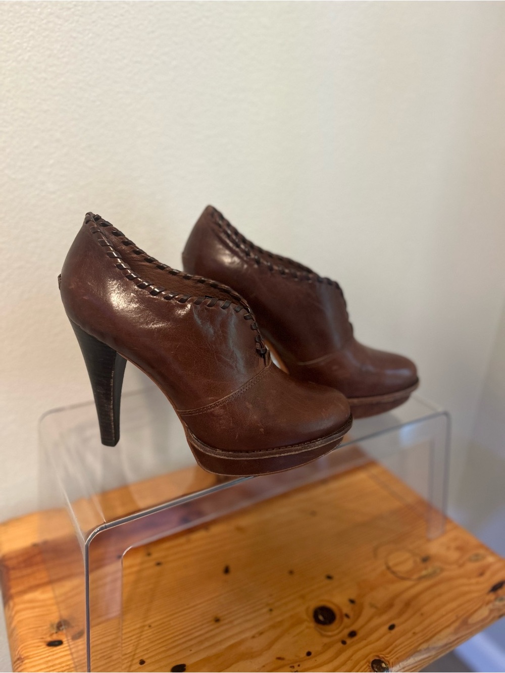 UGG Women's Brown Leather High-Heel Booties